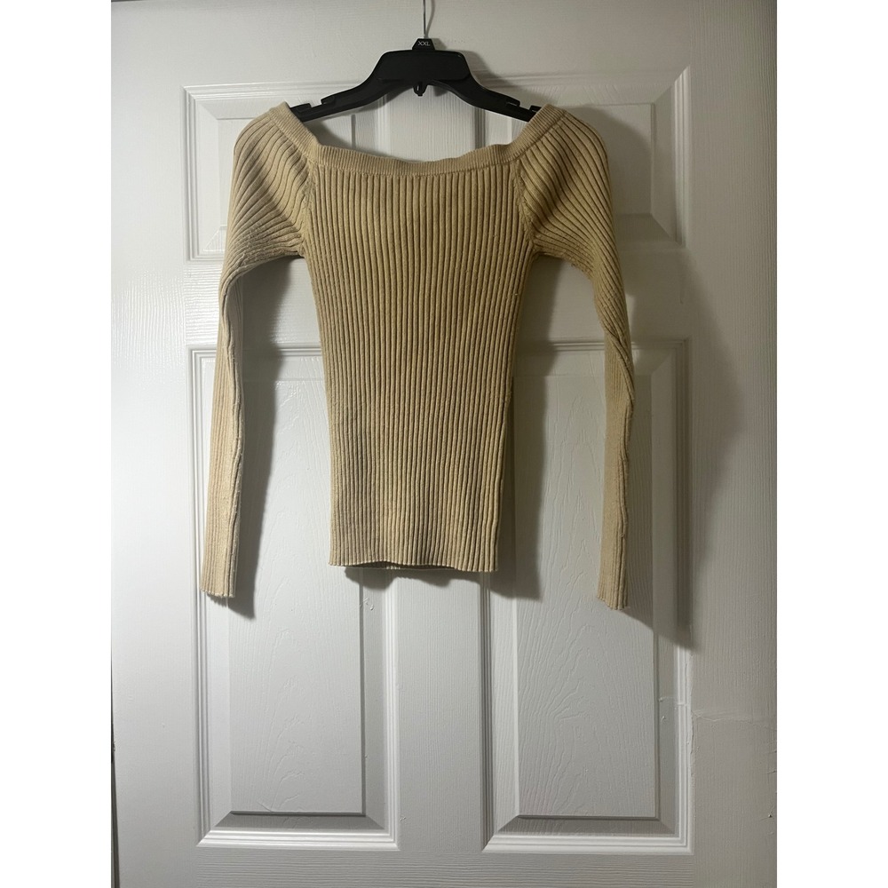 House of Harlow 1960 x REVOLVE Tan Ribbed Off‎ Shoulder Wool Blend Sweater XS